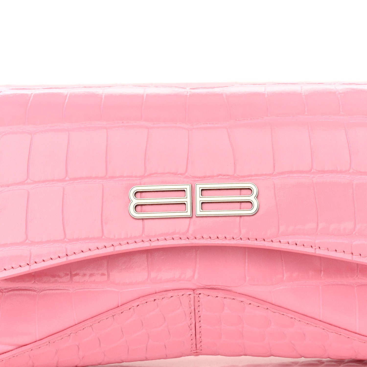 Balenciaga Shiny Super Supple Calfskin Crocodile Embossed Small XX Flap Stretch Bag Sweet Pink 11 of 13