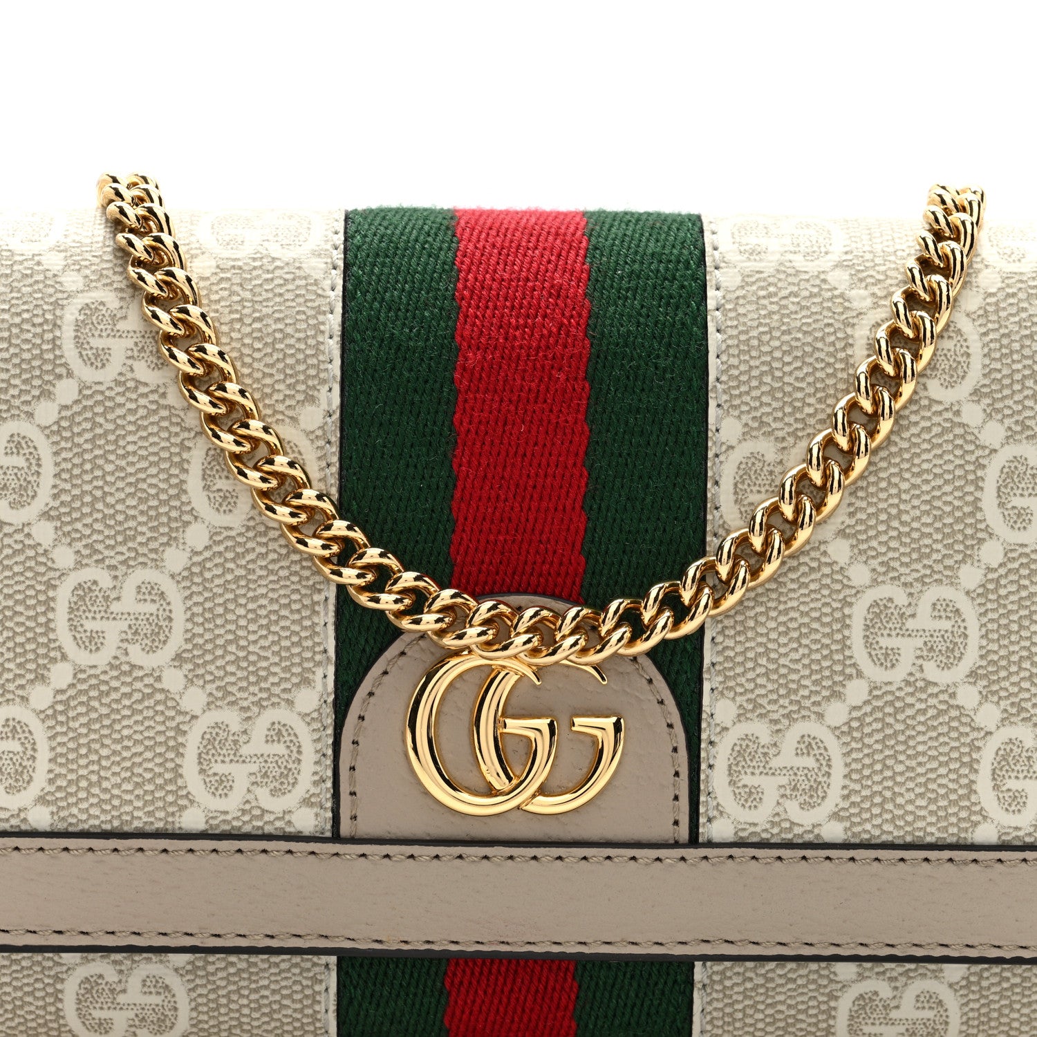 Gucci GG Supreme Monogram Calfskin Ophidia Wallet On Chain Beige  Mystic White Oatmeal 9 of 11