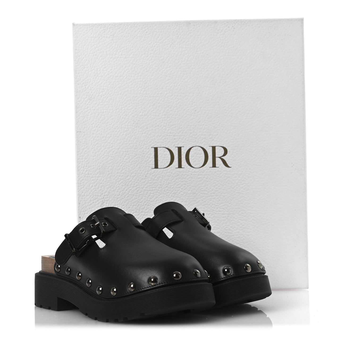 Calfskin Diorquake Buckled Lug Sole 15mm Clogs 36 Black