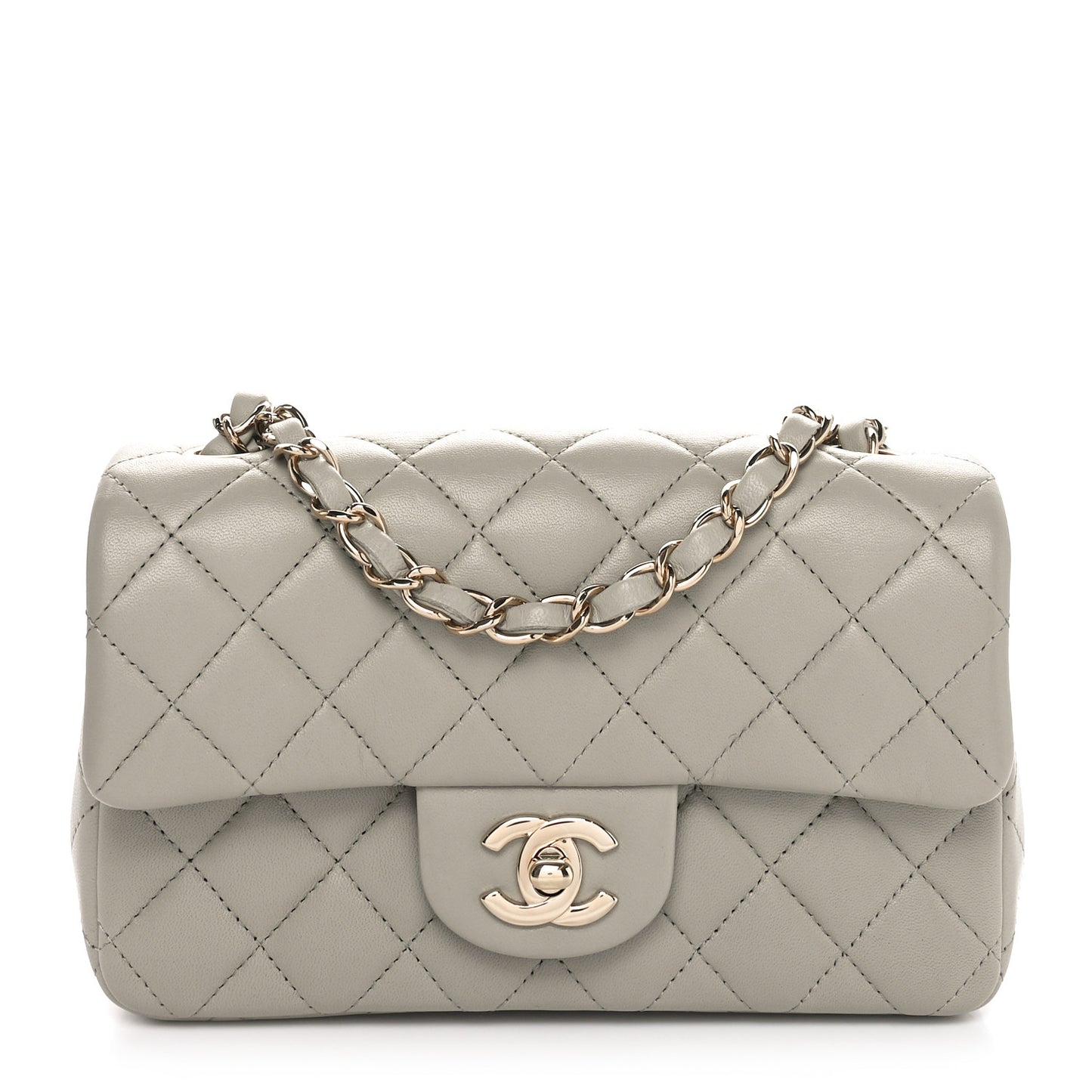 Lambskin Quilted Mini Rectangular Flap Grey