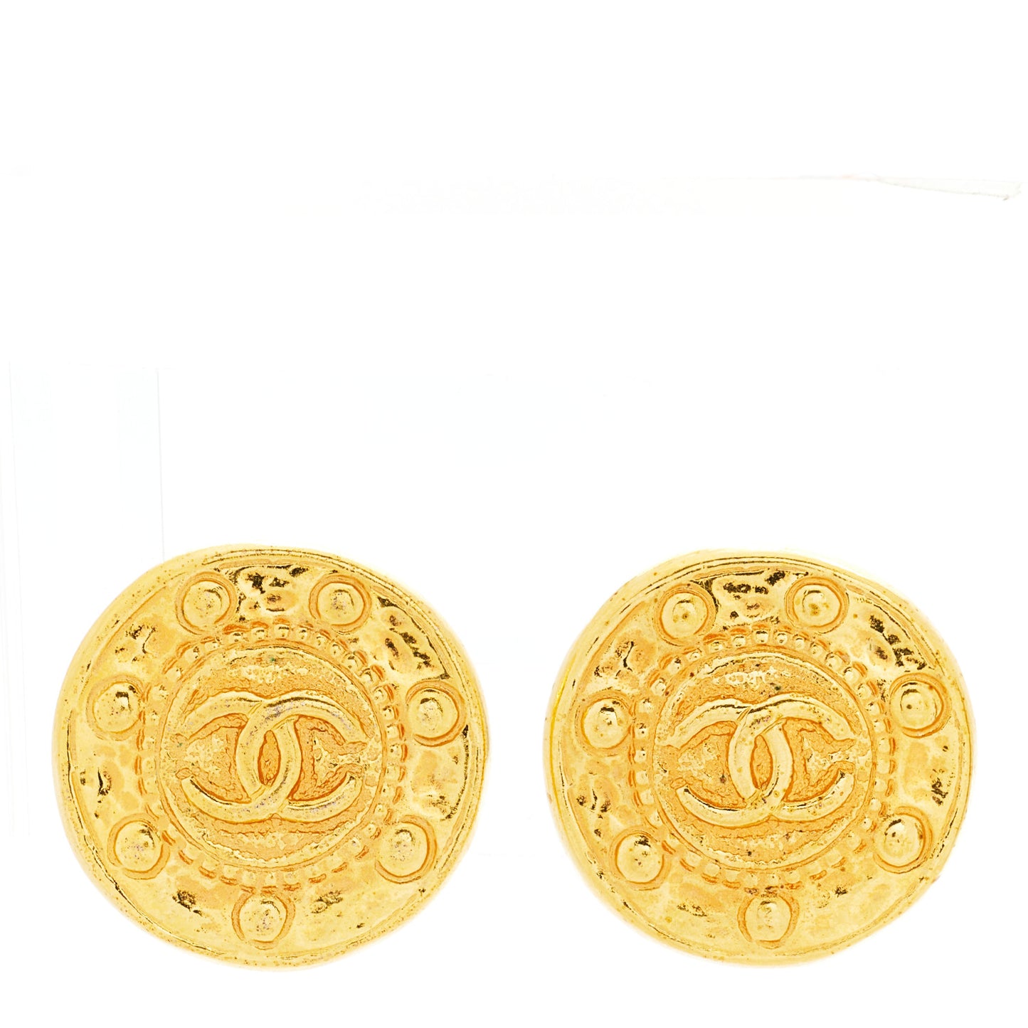 Round CC Clip On Earrings Gold