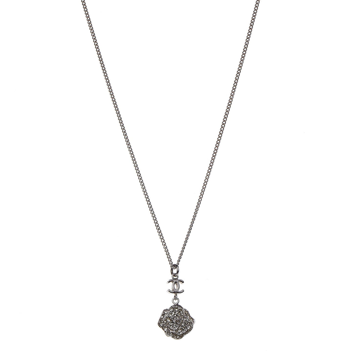 Swarovski Crystal Camellia CC Necklace Silver