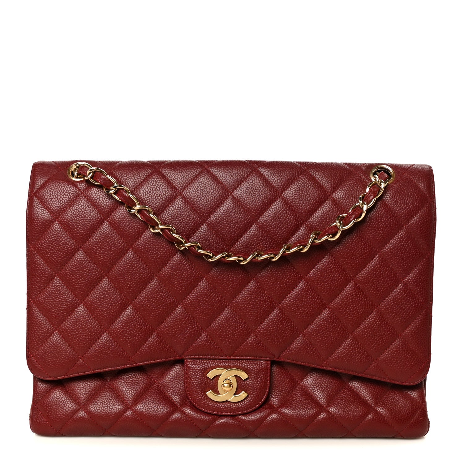 Chanel Caviar Quilted Maxi Single Flap Dark Red 1 of 12
