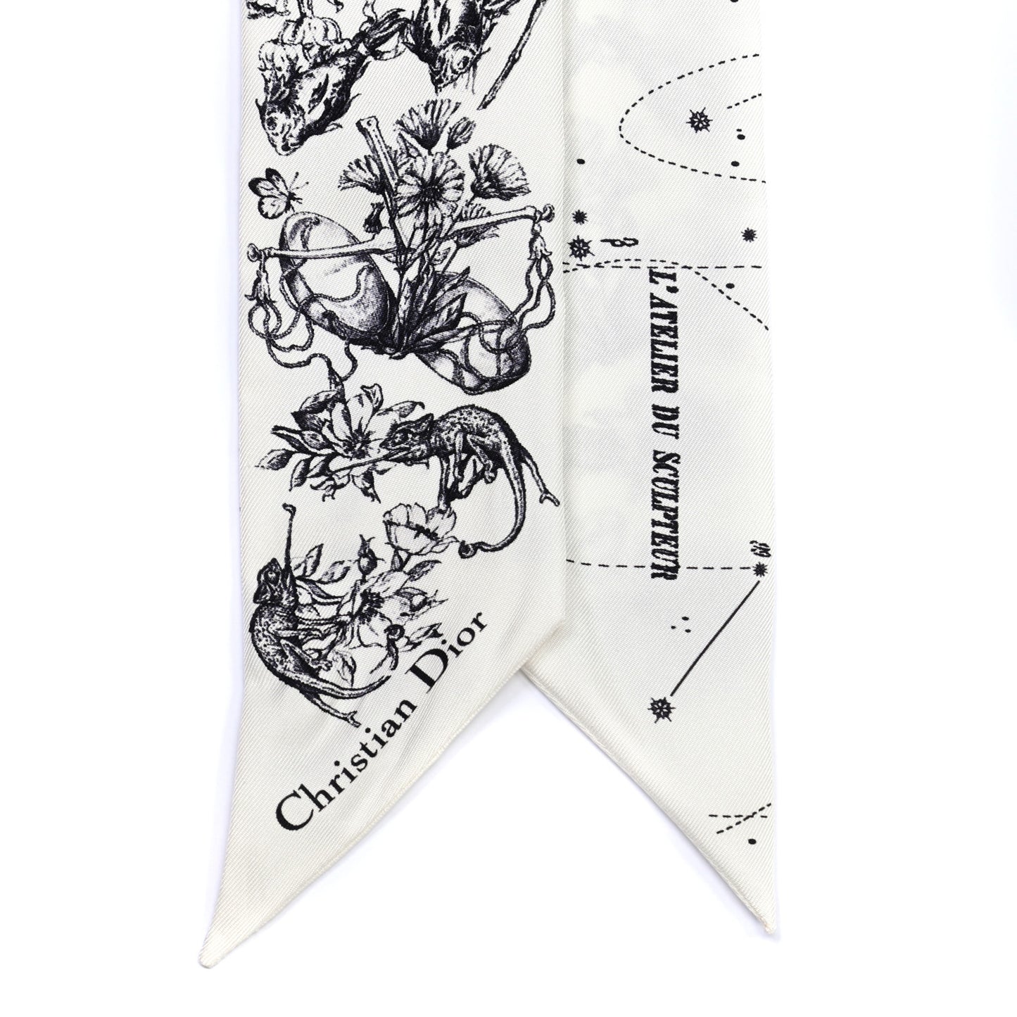Silk Zodiac Mitzah Scarf White Black