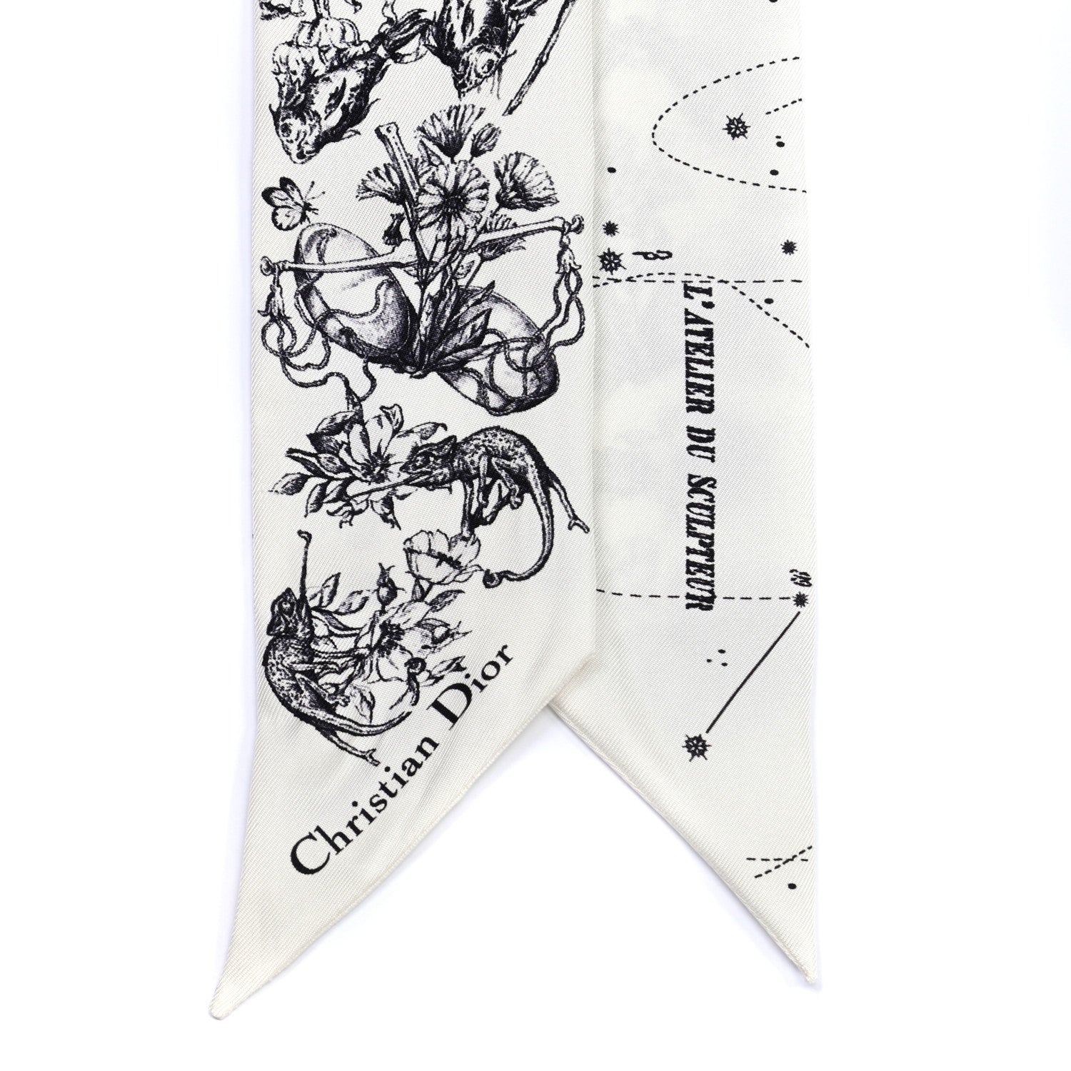 Christian Dior Silk Zodiac Mitzah Scarf White Black 3 of 6