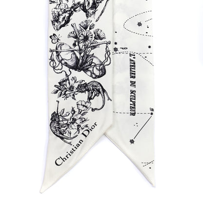 Christian Dior Silk Zodiac Mitzah Scarf White Black 3 of 6