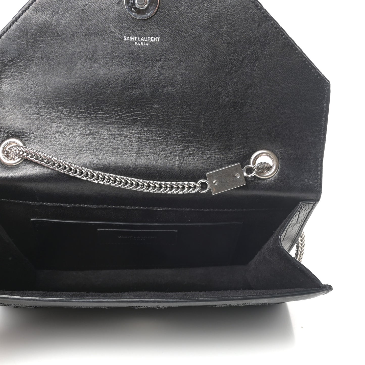 Calfskin Star Embroidered Crocodile Embossed Small Betty Black