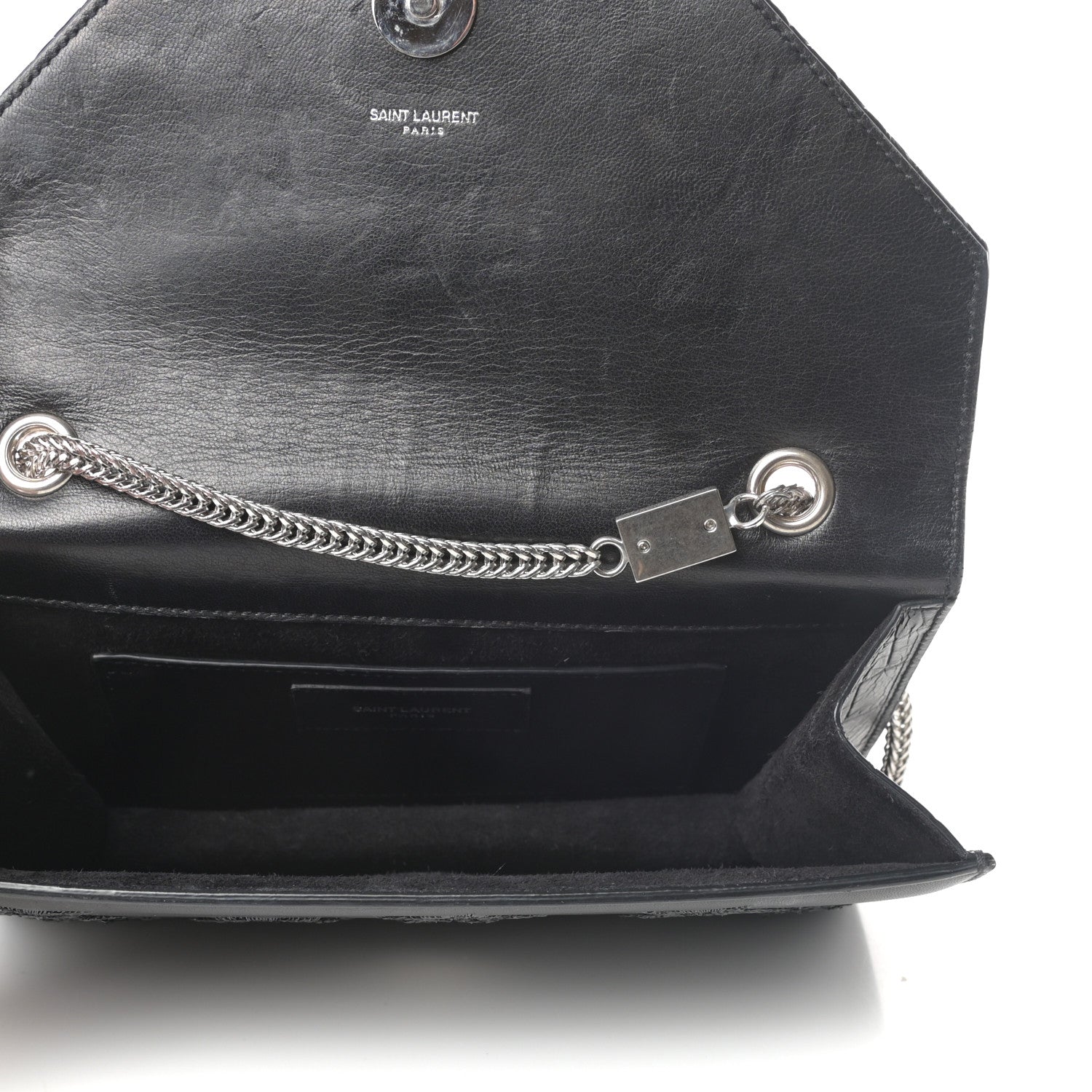 Saint Laurent Calfskin Star Embroidered Crocodile Embossed Small Betty Black 5 of 8