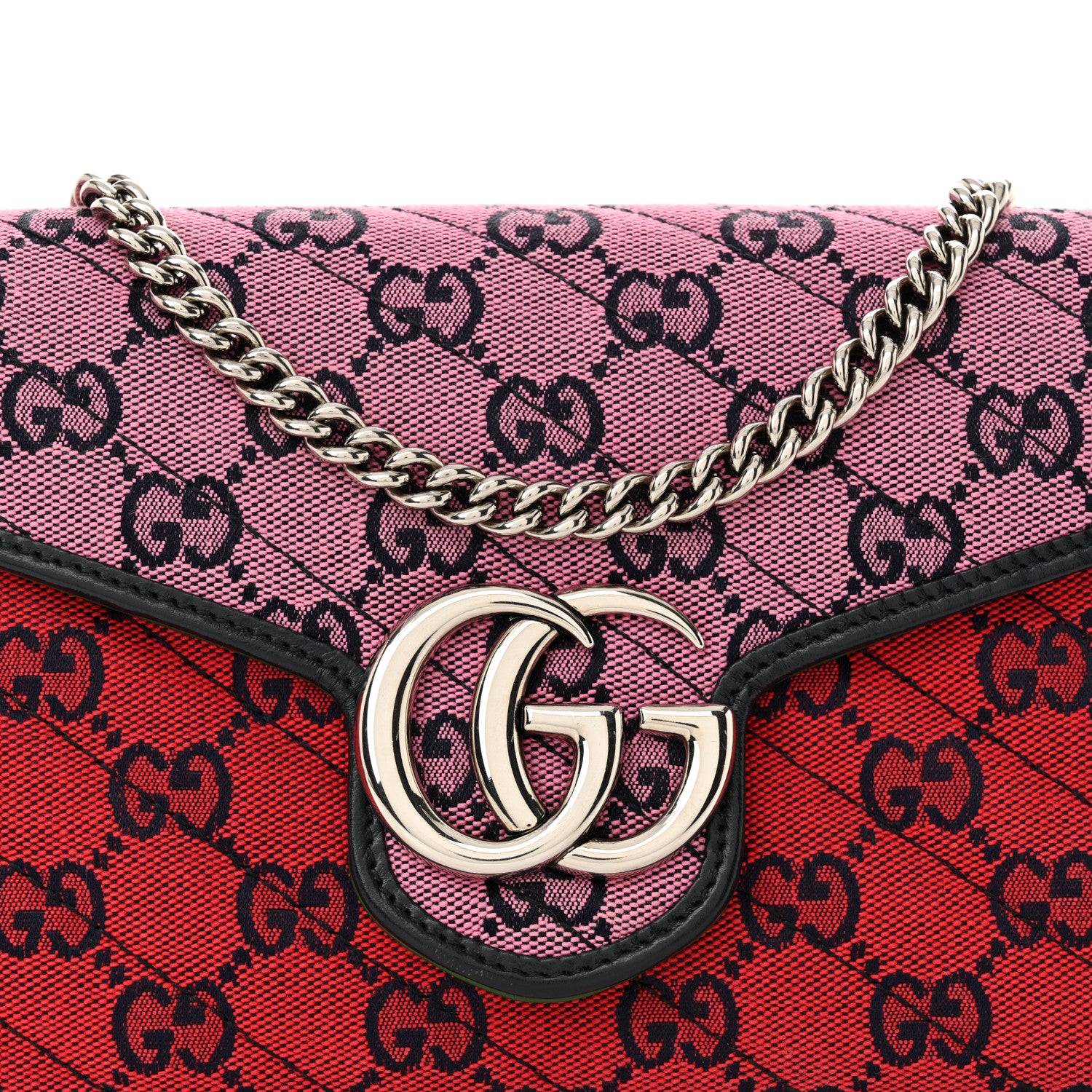 Gucci Monogram Multicolor Matelasse Diagonal GG Marmont Chain Wallet Red Blue Pink Green 8 of 10