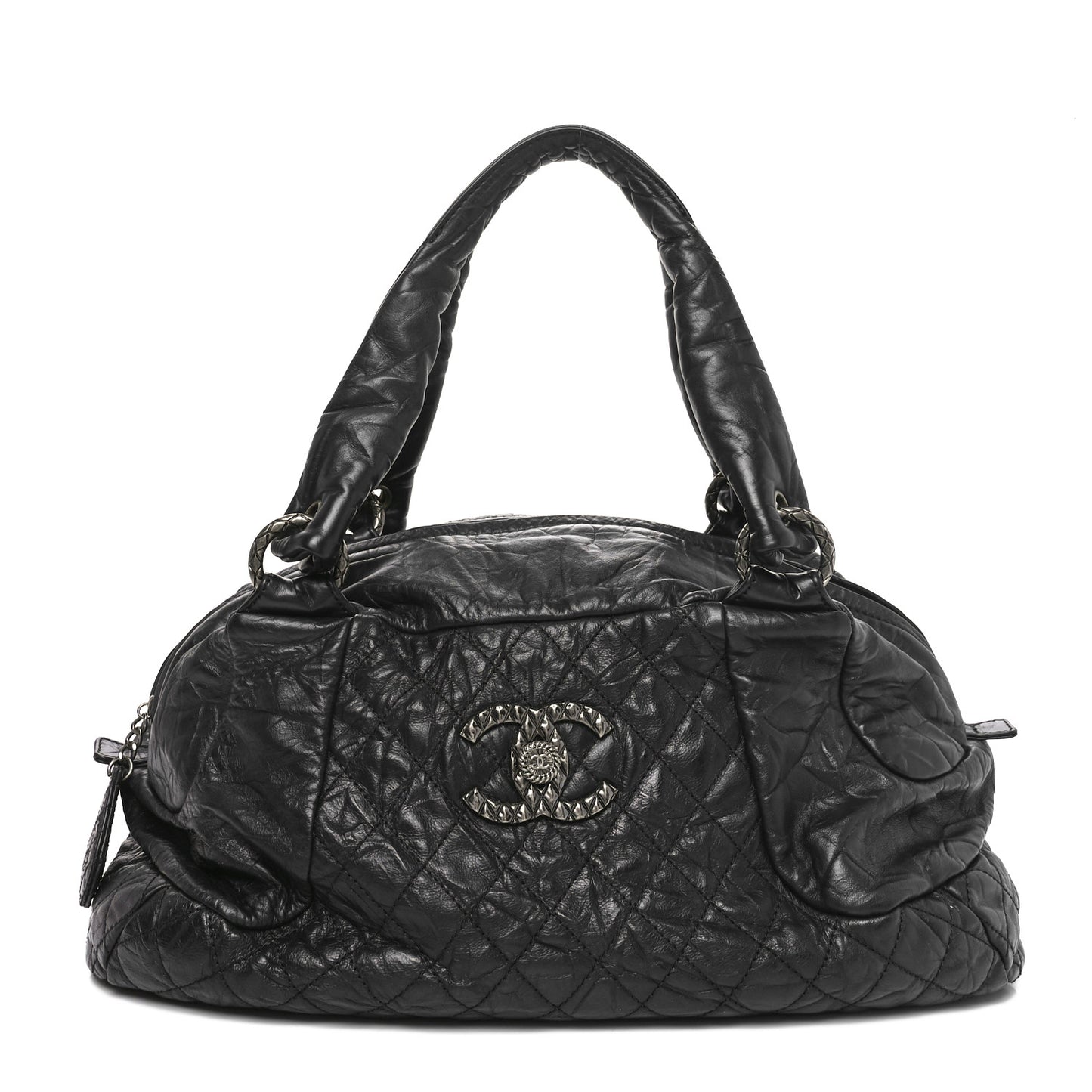 Aged Calfskin Coco Rider Bowling Bag Black