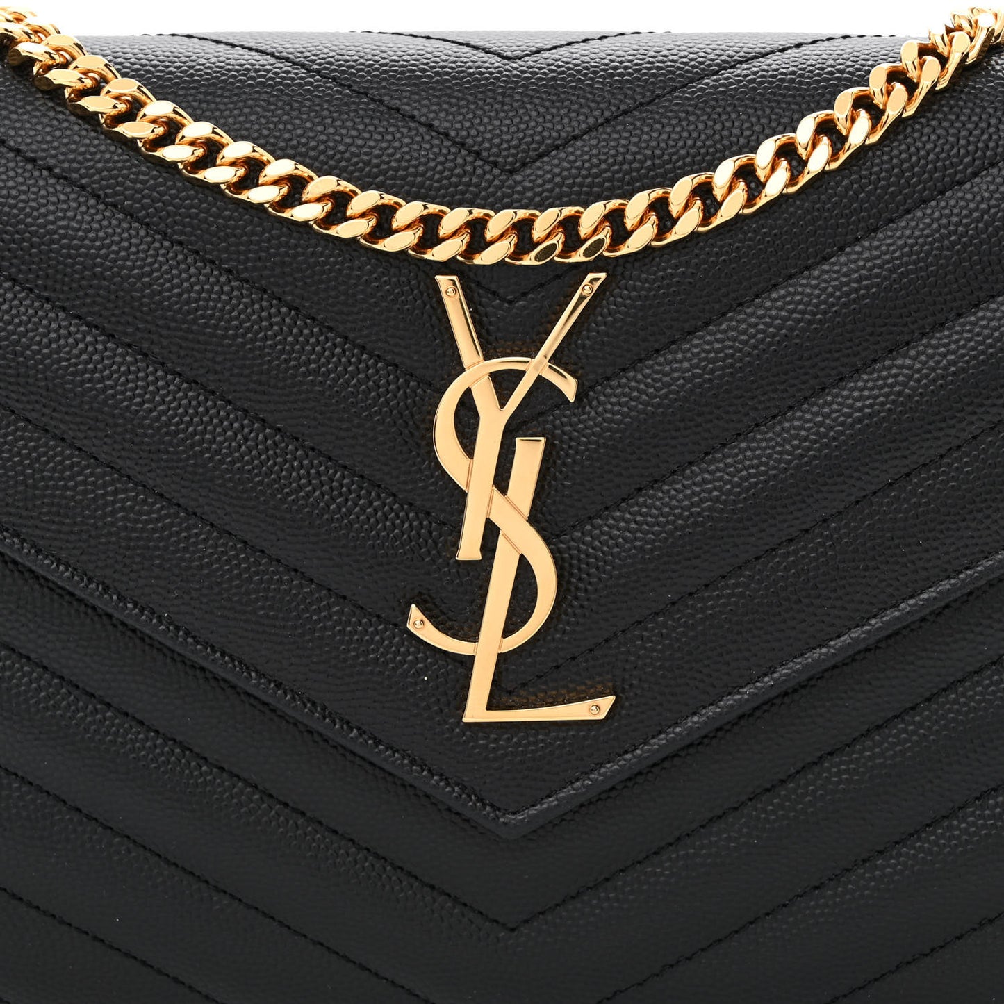 Grain De Poudre Matelasse Chevron Monogram Chain Wallet Black
