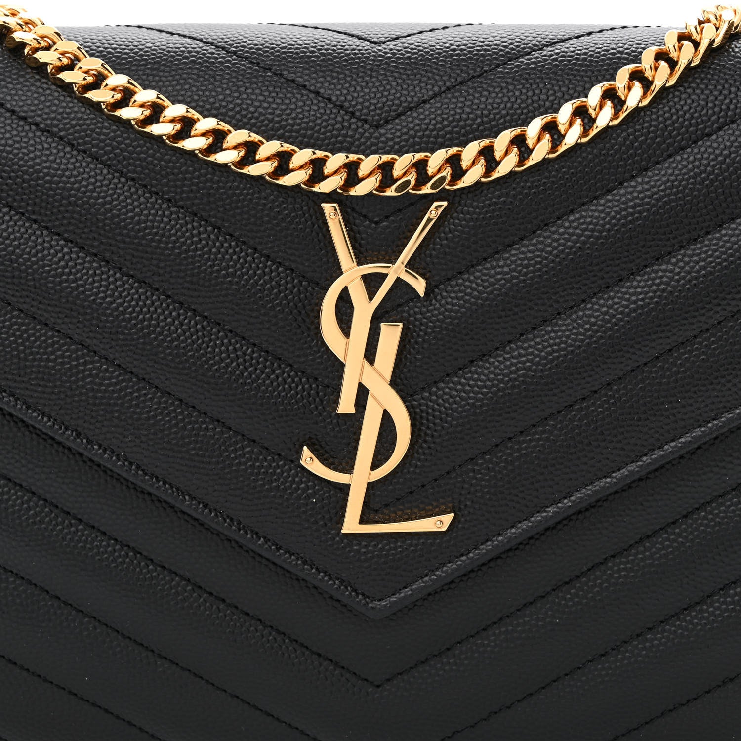 Saint Laurent Grain De Poudre Matelasse Chevron Monogram Chain Wallet Black 7 of 11