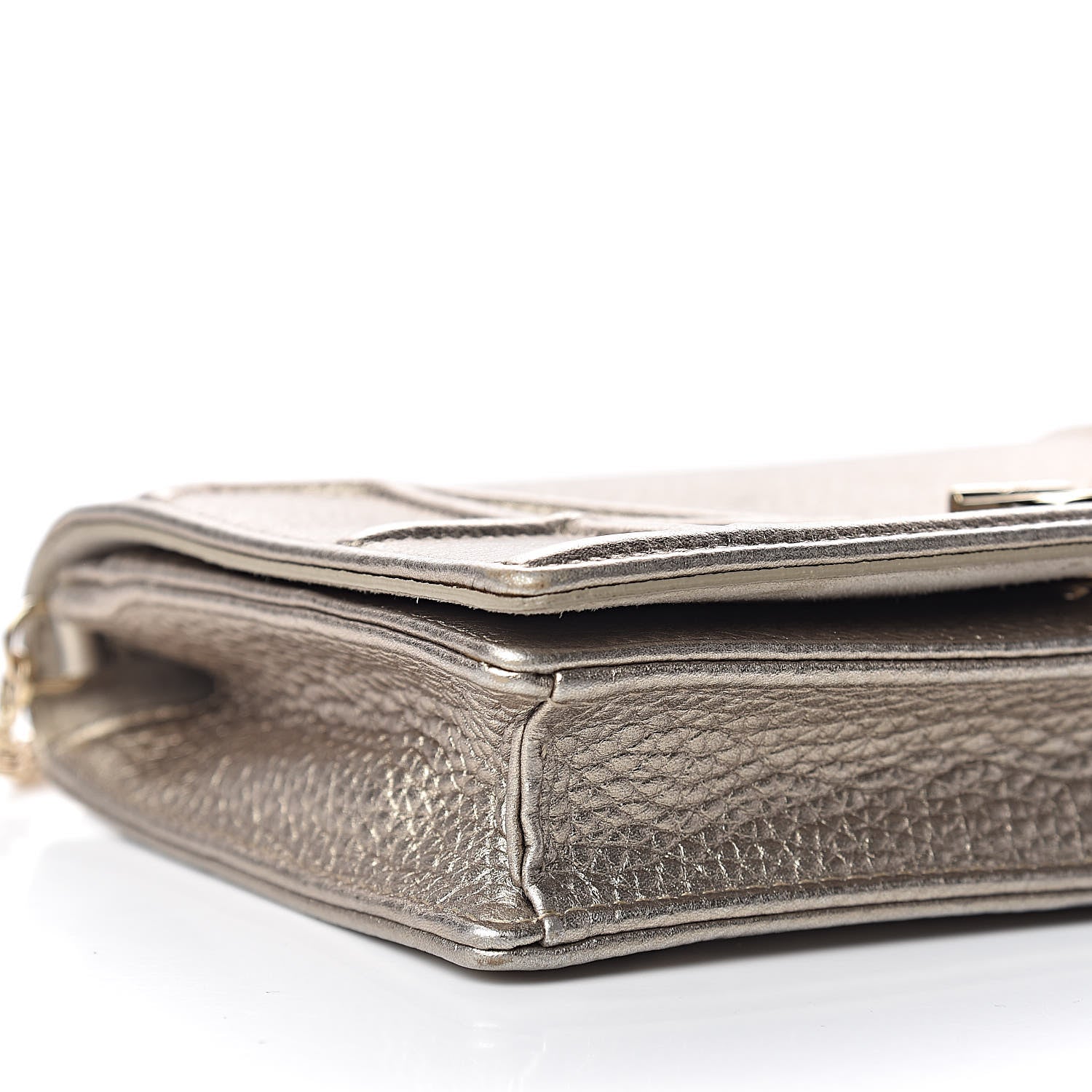 Christian Dior Metallic Grained Calfskin Diorama Wallet on Chain Pouch Light Gold 8 of 10