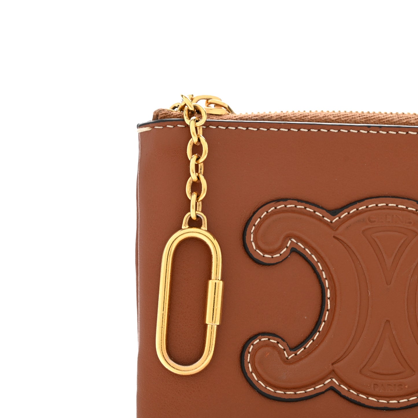 Smooth Calfskin Cuir Triomphe Coin and Card Pouch With Hook Tan