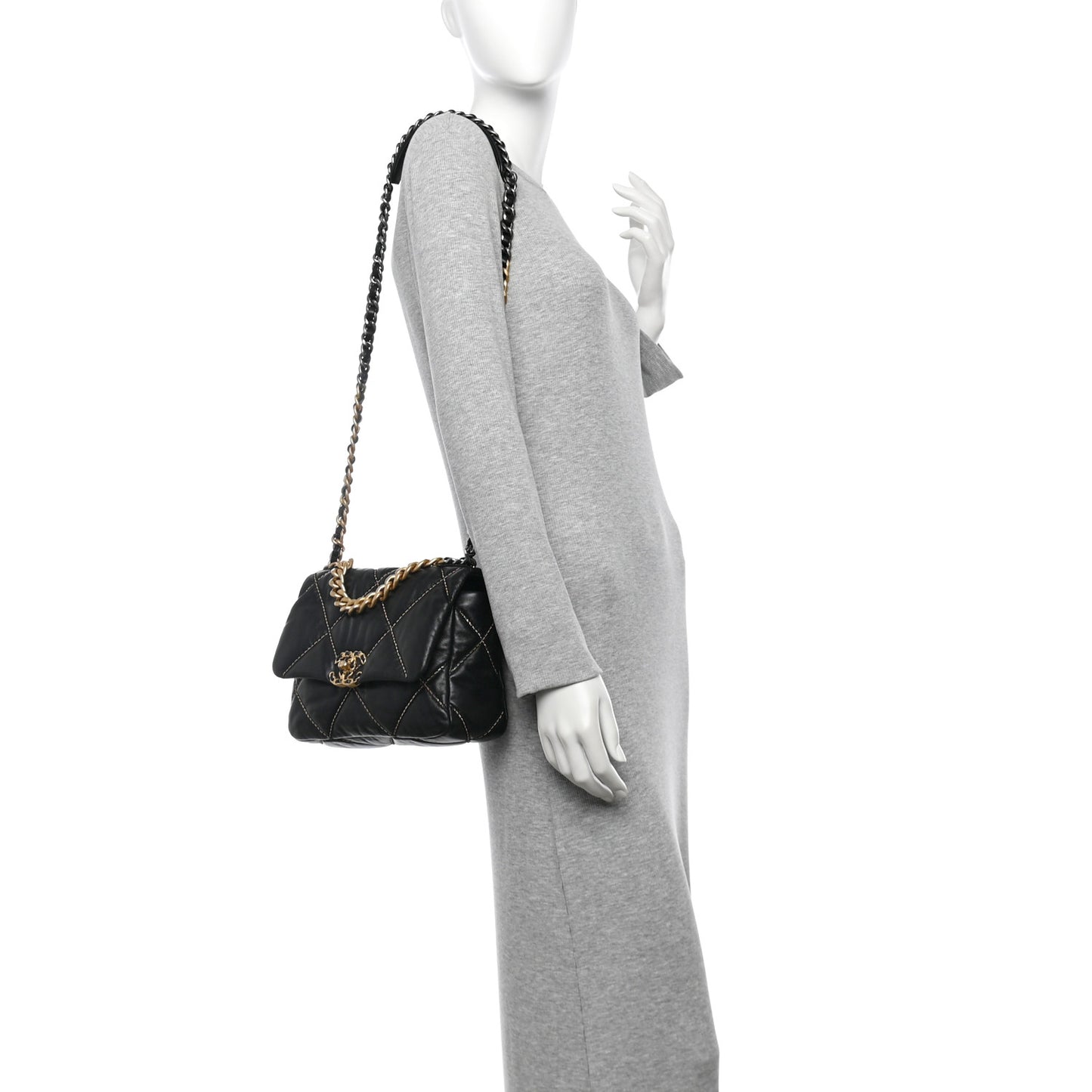 Lambskin Chain Quilted Medium Chanel 19 Flap Black