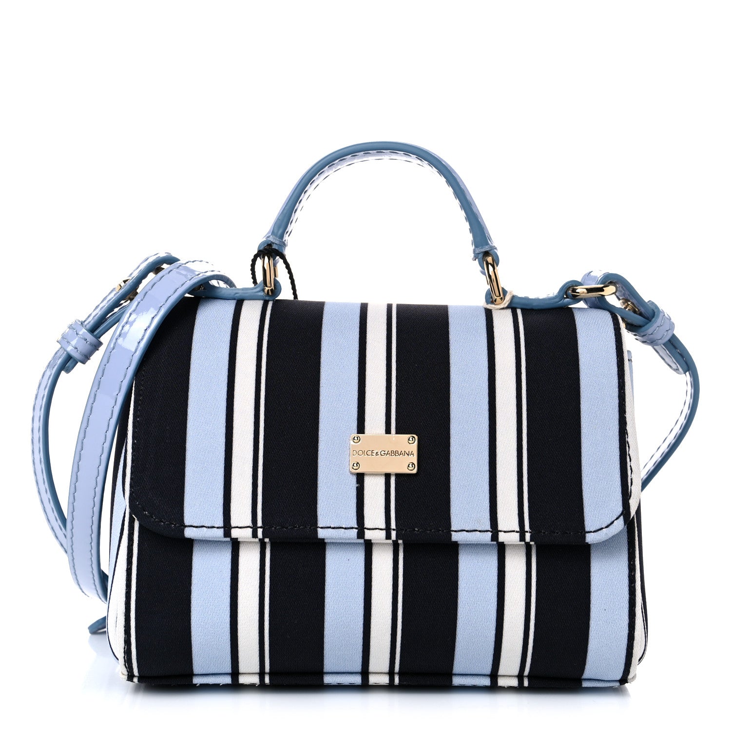 Dolce & Gabbana Stripe Dauphine Micro Miss Sicily Satchel Blue White 1 of 8