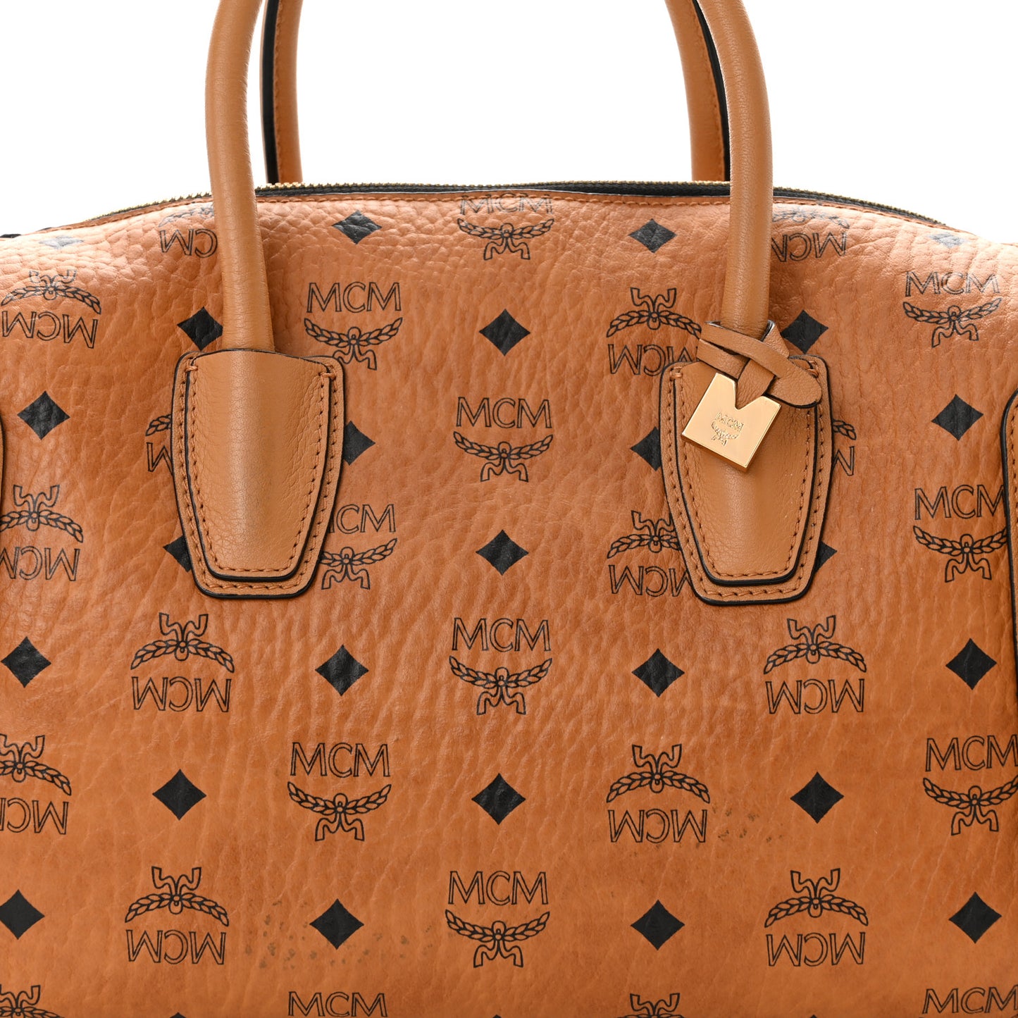Visetos Calfskin Boston Bag Cognac Black