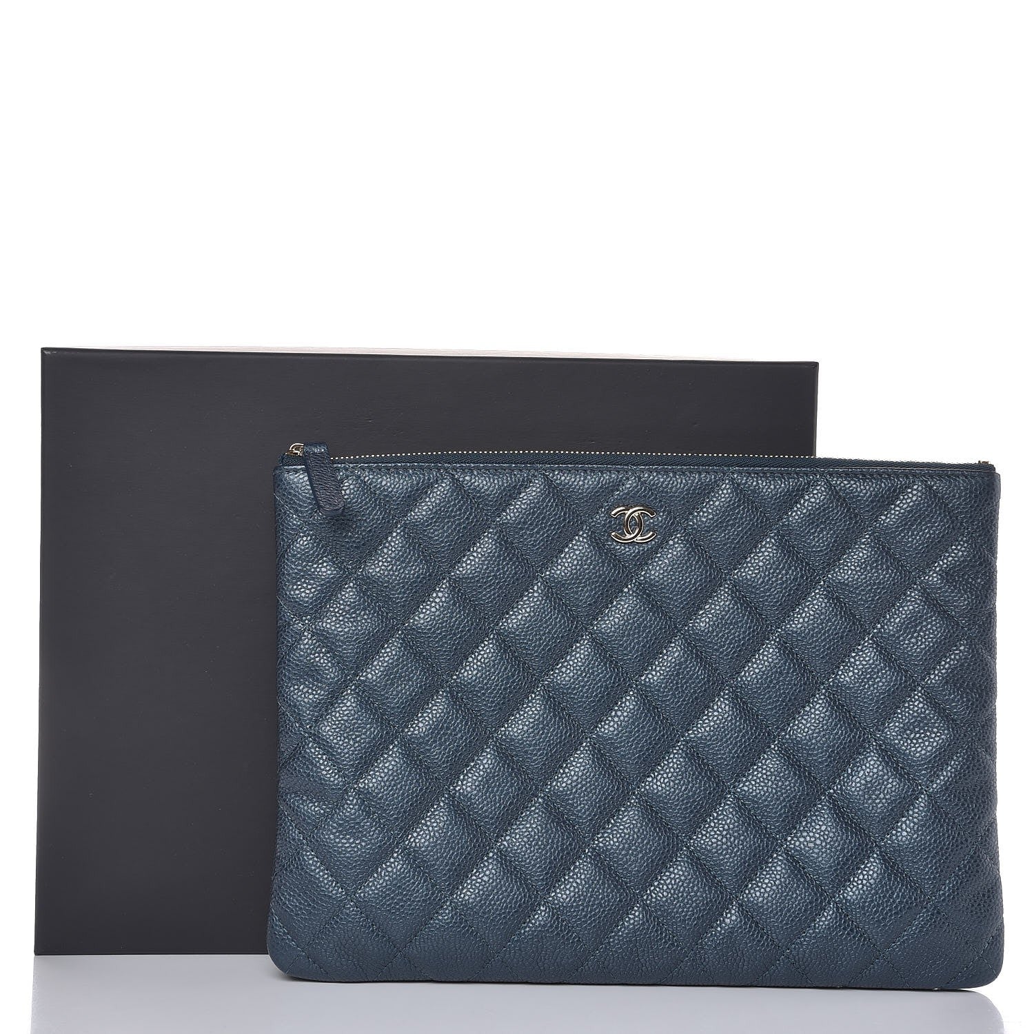 Chanel Iridescent Caviar Quilted Medium Cosmetic Case Dark Blue 7 of 8