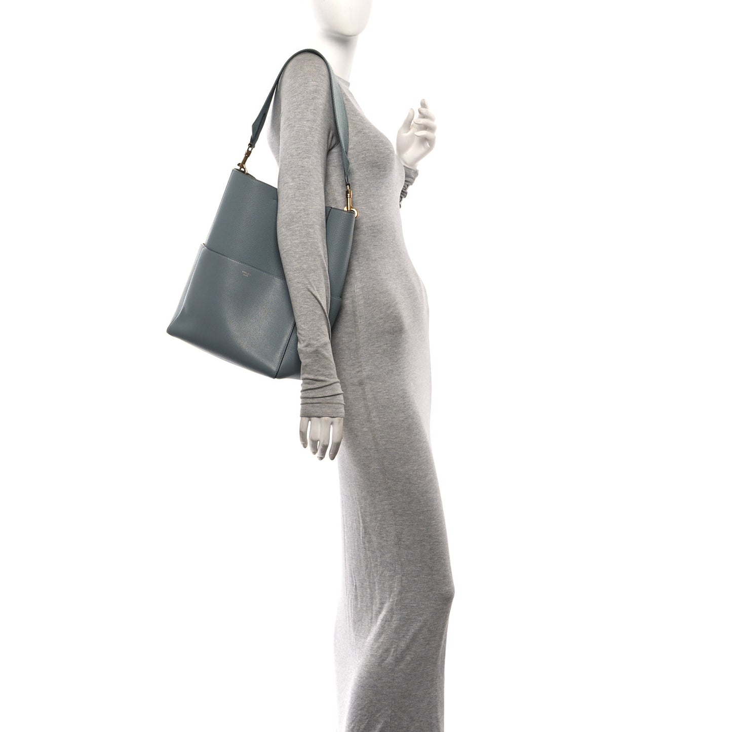 Soft Grained Calfskin Sangle Bucket Bag Storm