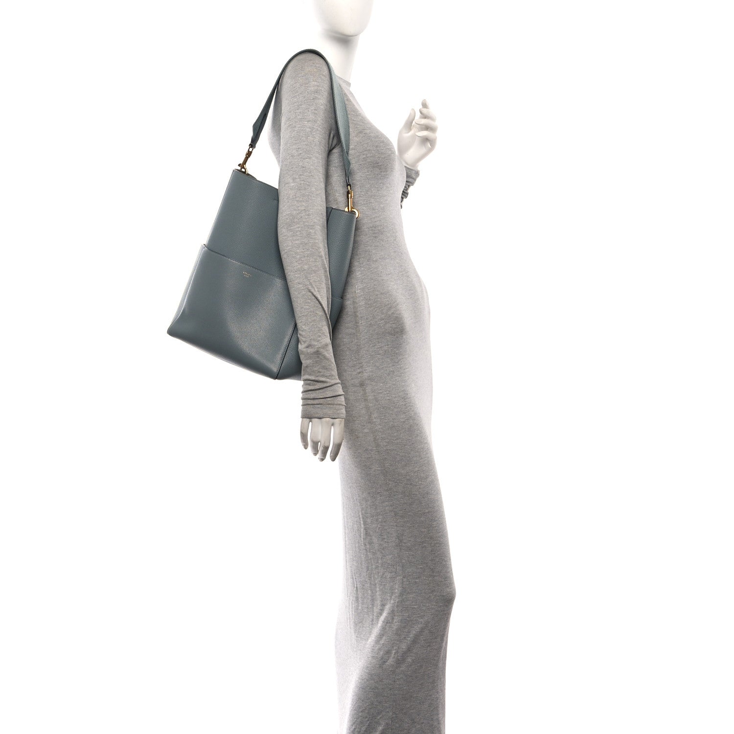Celine Soft Grained Calfskin Sangle Bucket Bag Storm 2 of 11