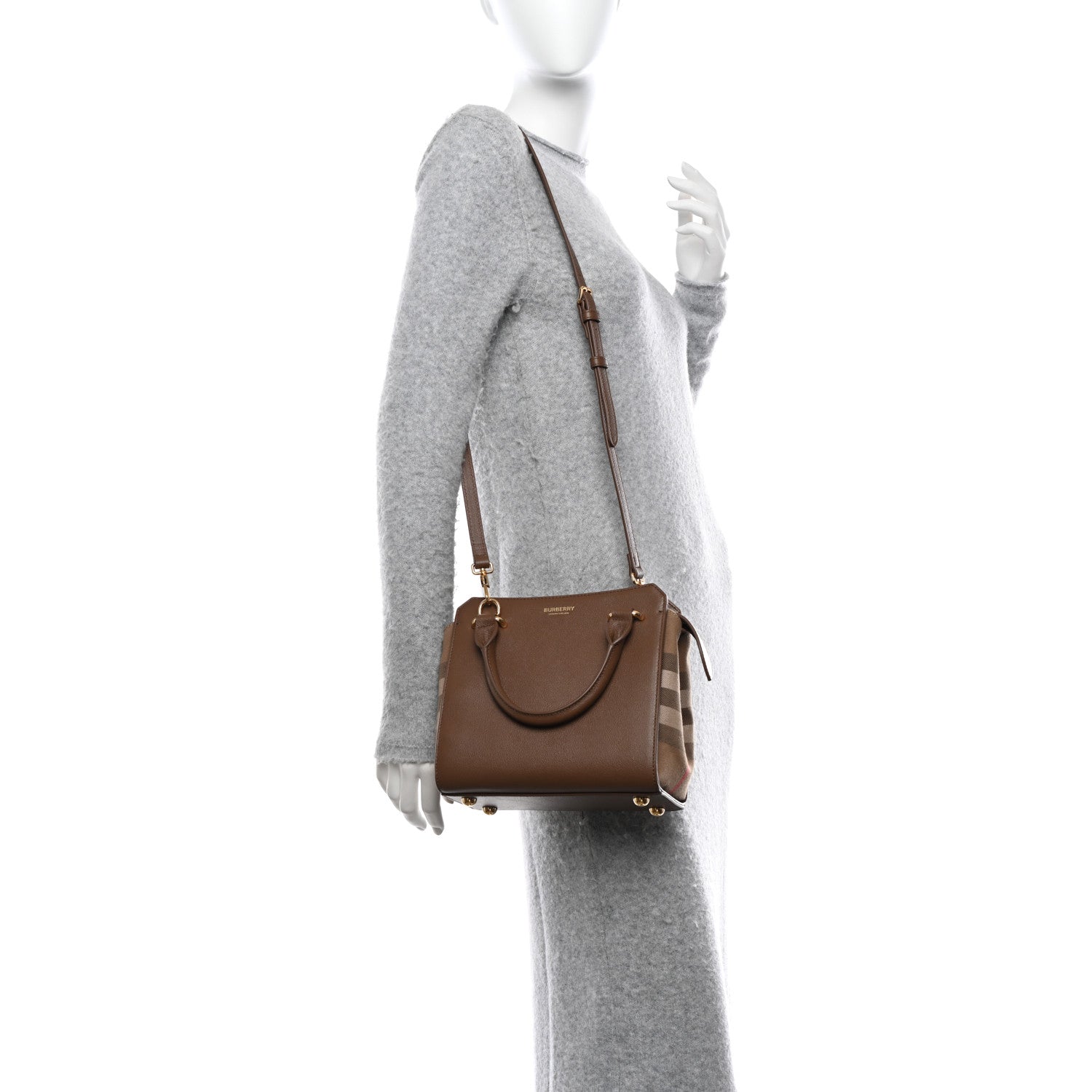 Burberry Calfskin Mega Check Mini Banwell Tote Earth 2 of 10