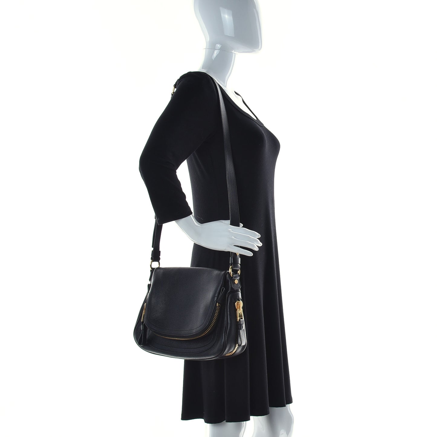 Grained Calfskin Medium Jennifer Crossbody Bag Black