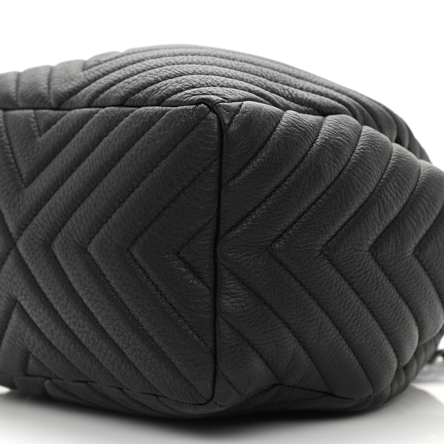 Chanel Deerskin Chevron Small CC Chain Bucket Drawstring Bag Black 9 of 10