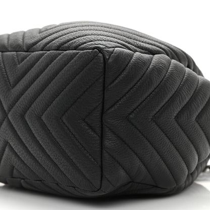 Chanel Deerskin Chevron Small CC Chain Bucket Drawstring Bag Black 9 of 10