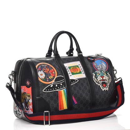 Gucci Soft GG Supreme Monogram Appia Calfskin Web Night Courrier Medium Carry On Duffle Black Grey 4 of 13