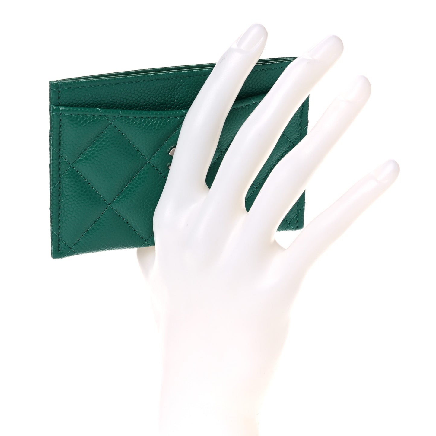 Metallic Caviar Quilted Card Holder Green