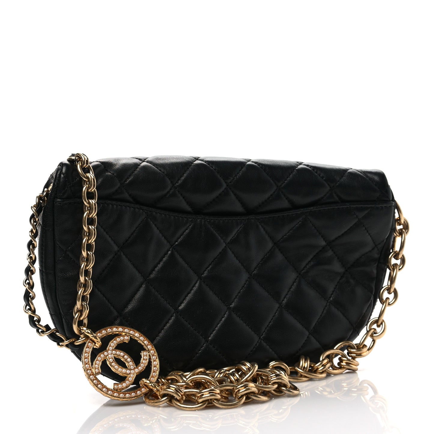 Lambskin Pearl Quilted CC Belt Bag Black