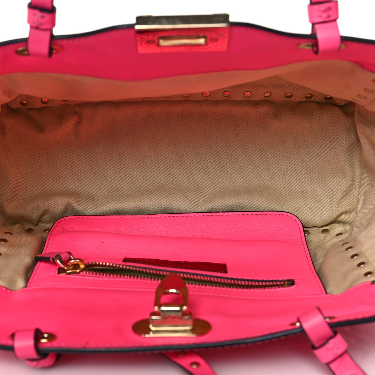 Vitello Small Rockstud Tote Fuxia Fluo