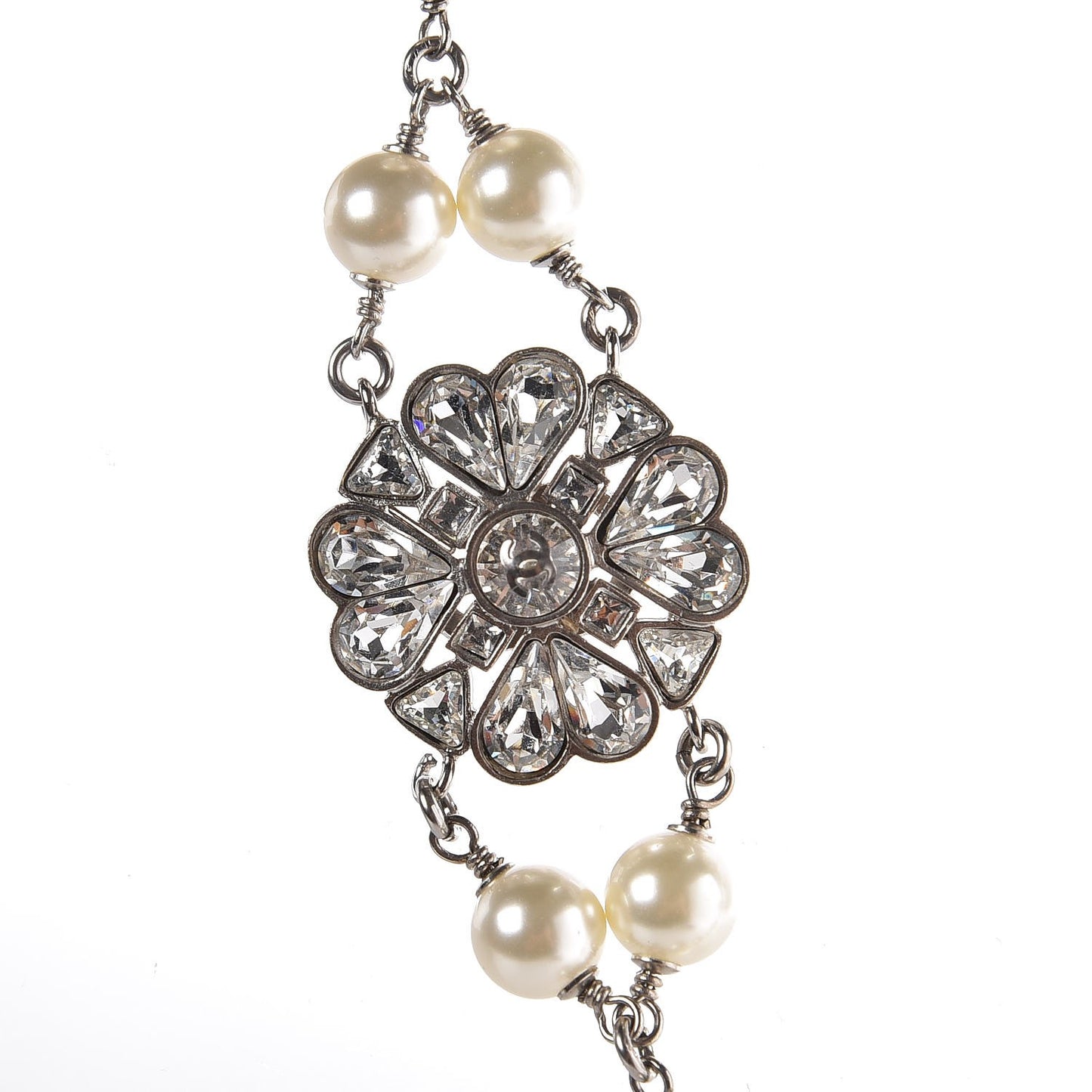 Pearl Crystal CC Short Necklace Silver