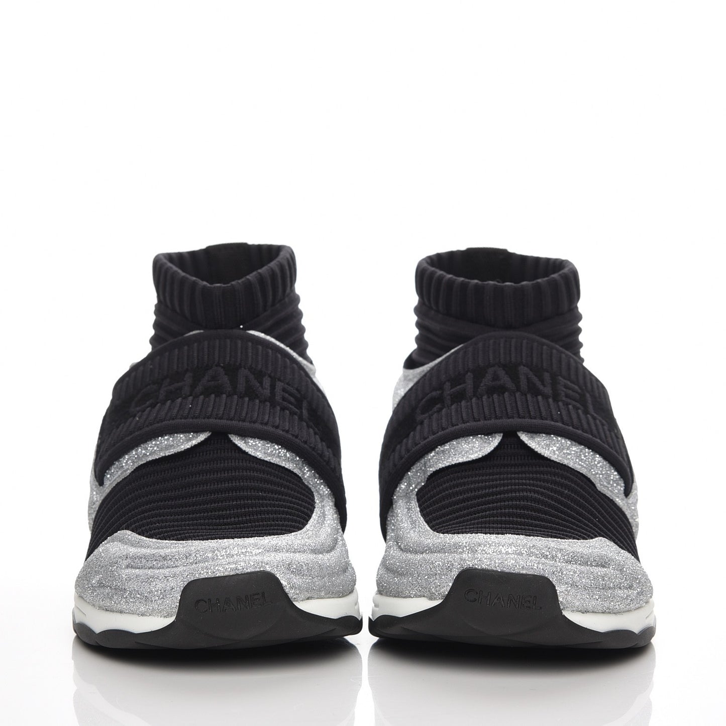 Glitter Stretch Trainers 37.5 Black Silver