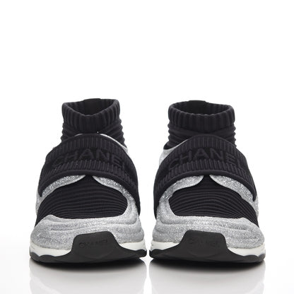 Chanel Glitter Stretch Trainers 37.5 Black Silver 4 of 9