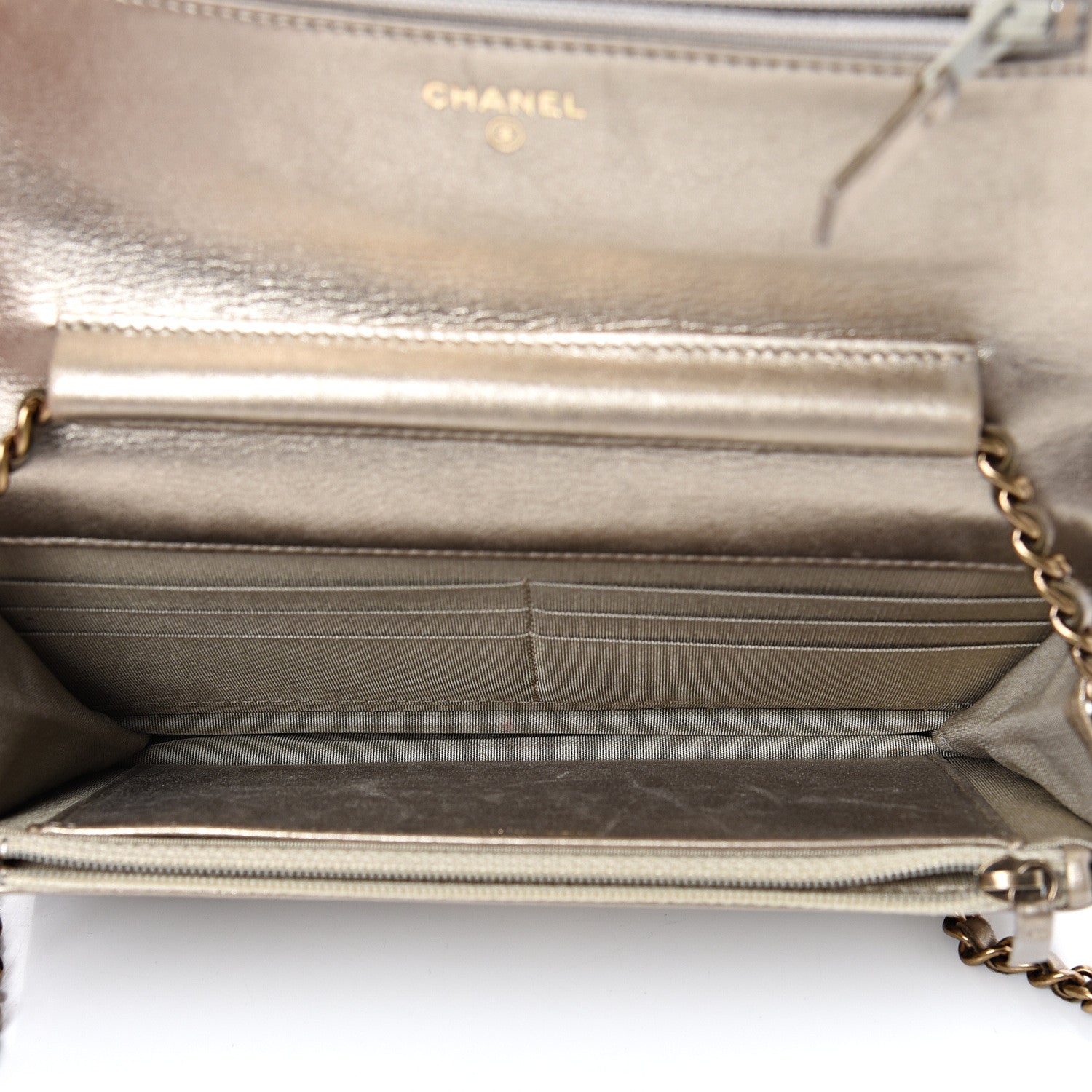 Chanel Metallic Calfskin Quilted Boy Wallet On Chain WOC Gold 4 of 15