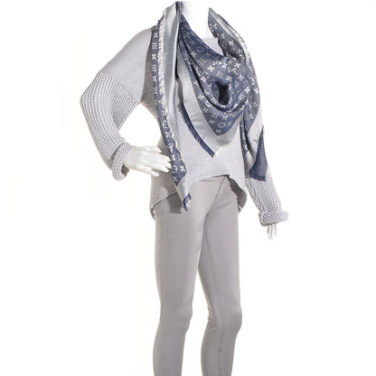 Louis Vuitton Wool Silk Monogram Denim Shawl Blue 2 of 5