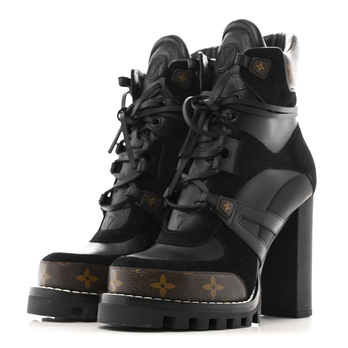 Suede Calfskin Monogram Star Trail Ankle Boots 38 Black