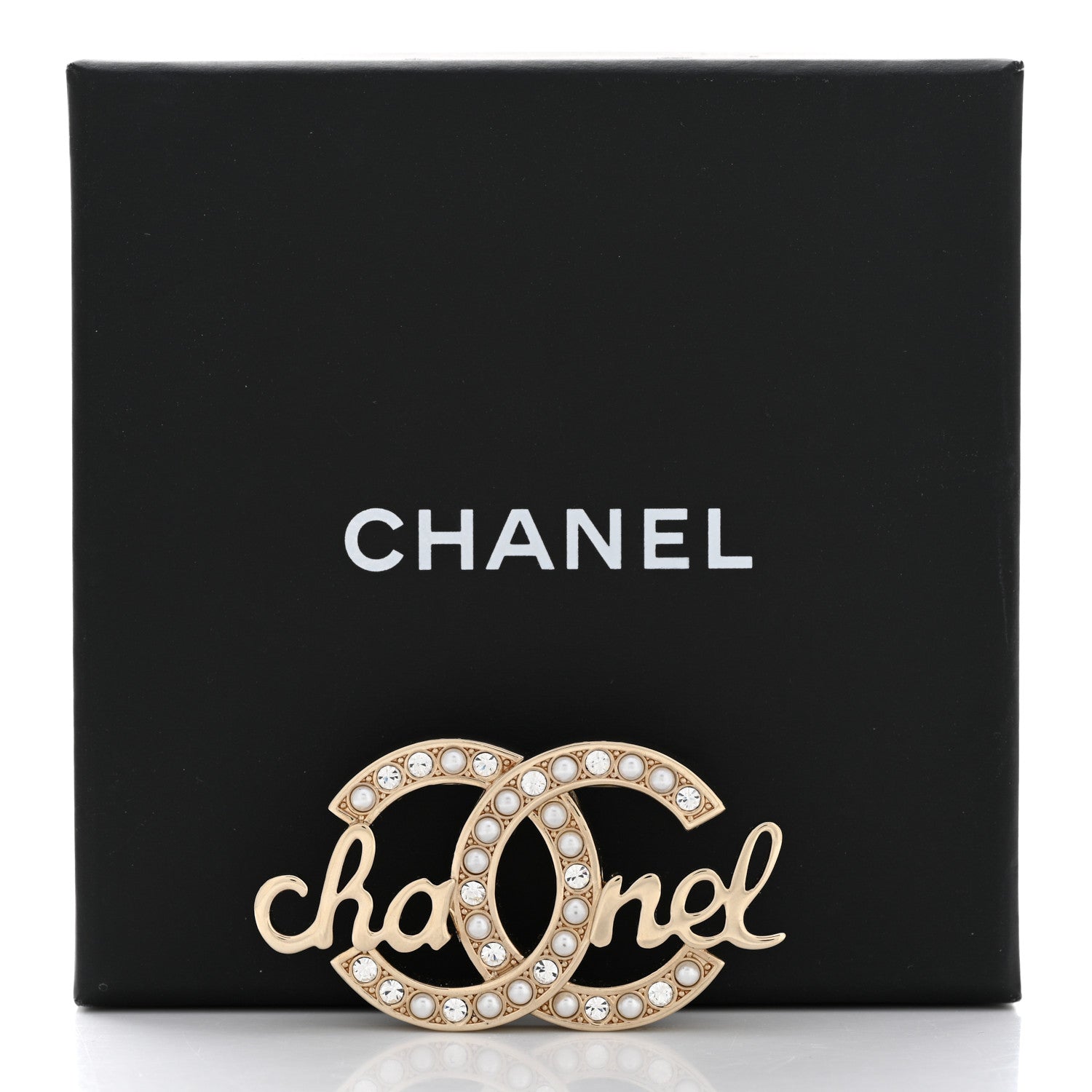 Chanel Graduated Pearl Crystal CC Brooch Gold 5 of 5