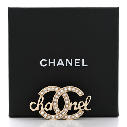Chanel Graduated Pearl Crystal CC Brooch Gold 5 of 5