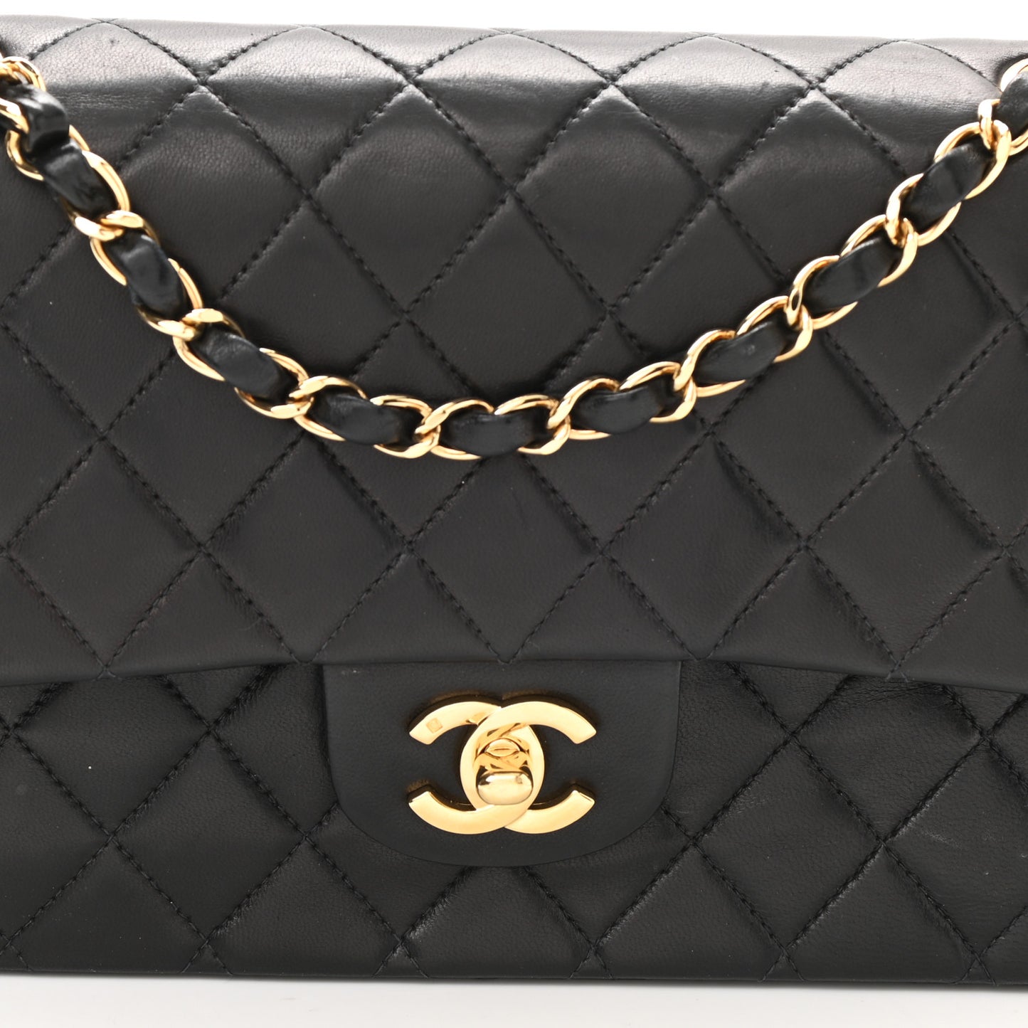 Lambskin Quilted Medium Double Flap Black