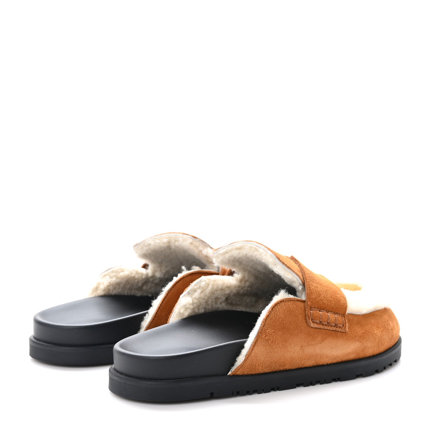 Suede Goatskin Shearling Go Mules 38.5 Natural Ecru