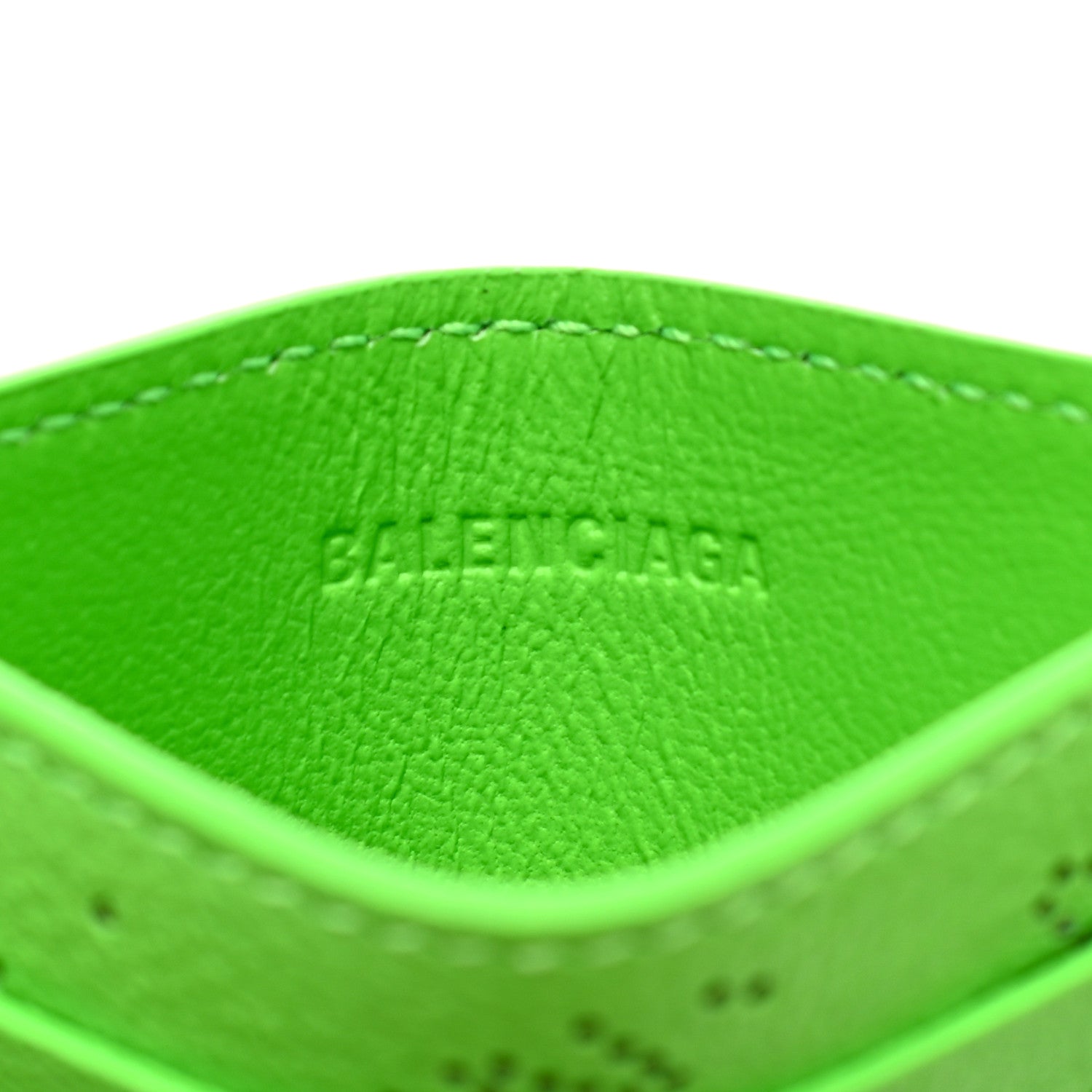 Balenciaga Calfskin Logo Perforated Cash Card Holder Acid Green 6 of 8