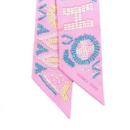 Hermes Silk Kelly En Perles Twilly Rose Bonbon Canard 2 of 3