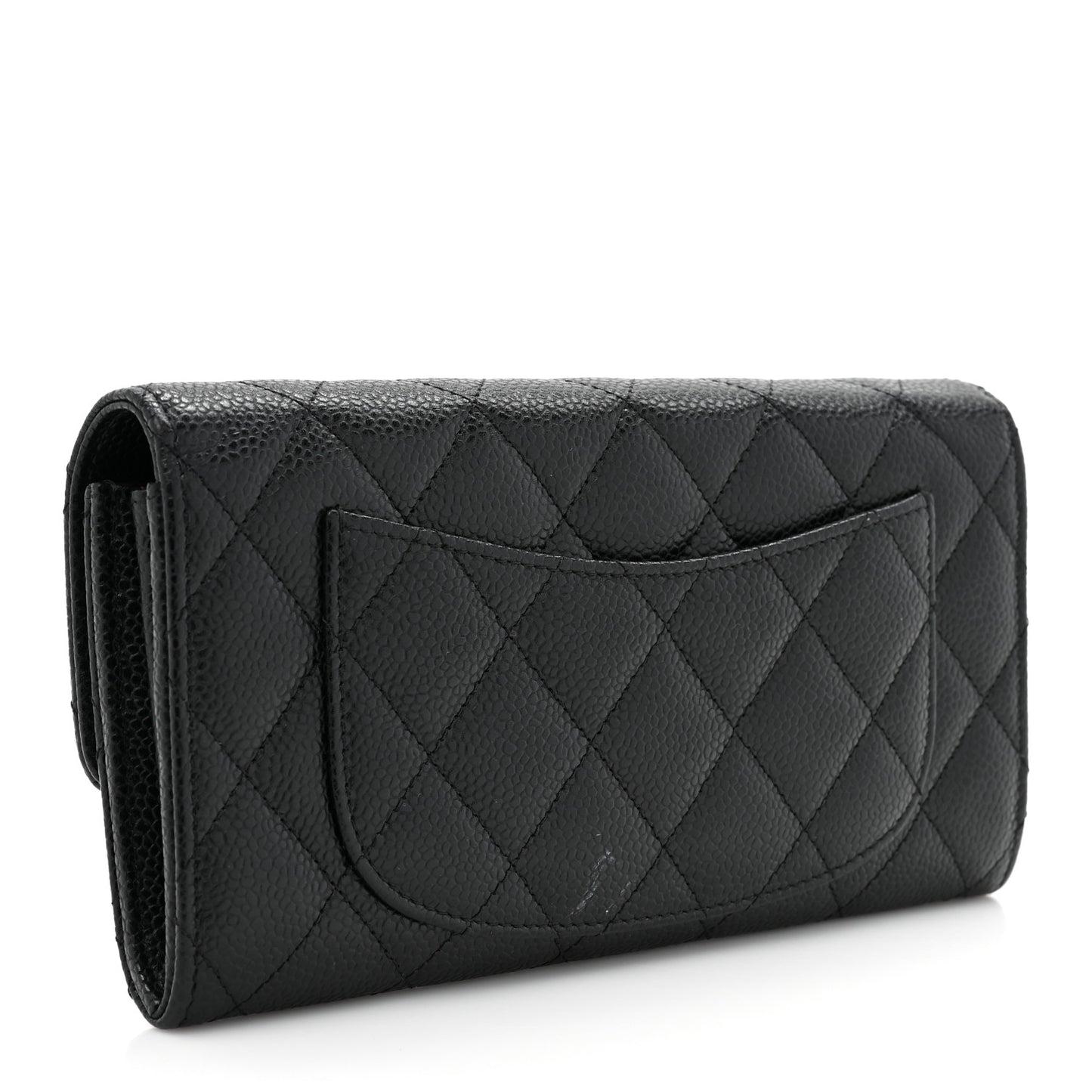 Caviar Quilted Large Gusset Flap Wallet Black
