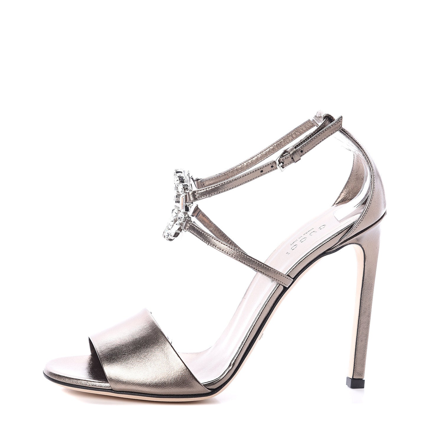 Metallic Nappa Crystal Interlocking G Ankle Strap Sandals 38.5 Copper