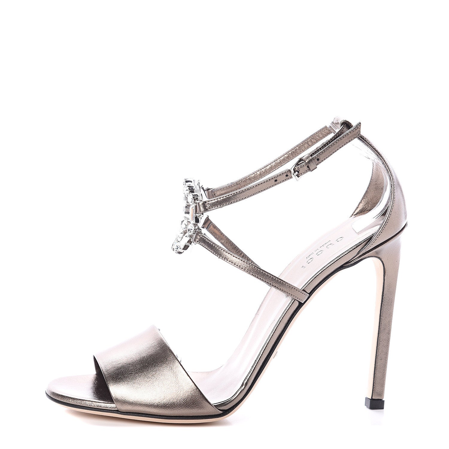 Gucci Metallic Nappa Crystal Interlocking G Ankle Strap Sandals 38.5 Copper 1 of 7