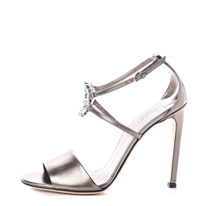 Gucci Metallic Nappa Crystal Interlocking G Ankle Strap Sandals 38.5 Copper 1 of 7