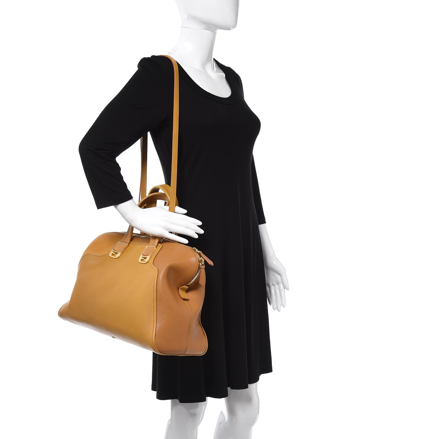 Fendi Capra Vitello Saddle Colorblock Large Chameleon Tote Beige Camel 2 of 10