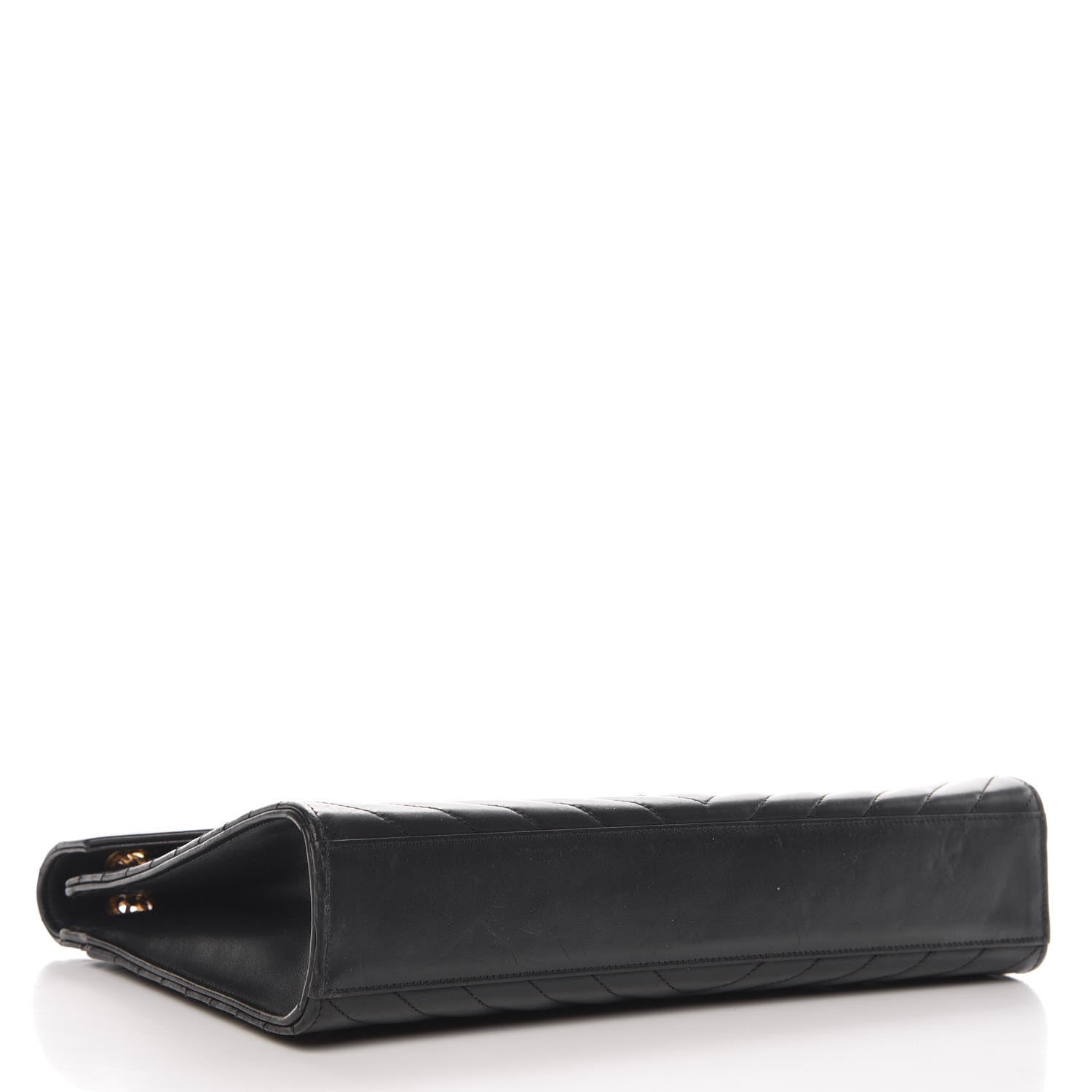 Saint Laurent Smooth Calfskin Matelasse Chevron Large Monogram Satchel Black 5 of 14